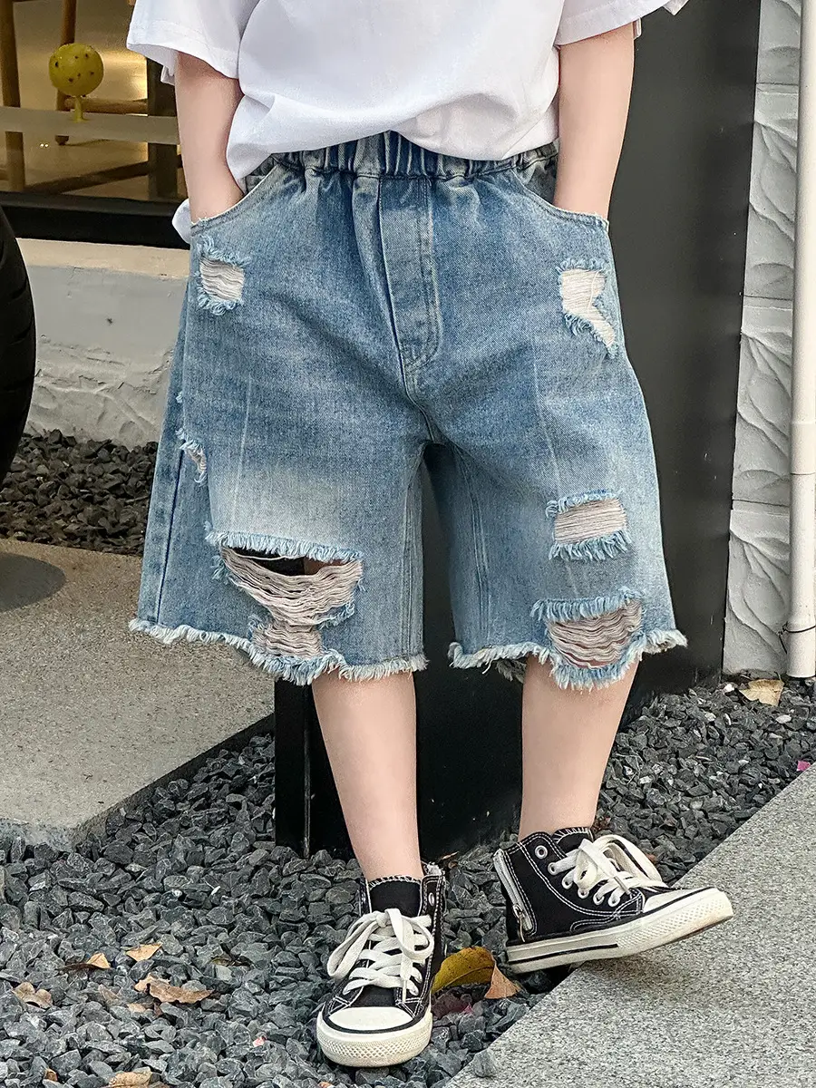 Boys Purple Graphic T-Shirt & Denim Shorts Set — feature 14