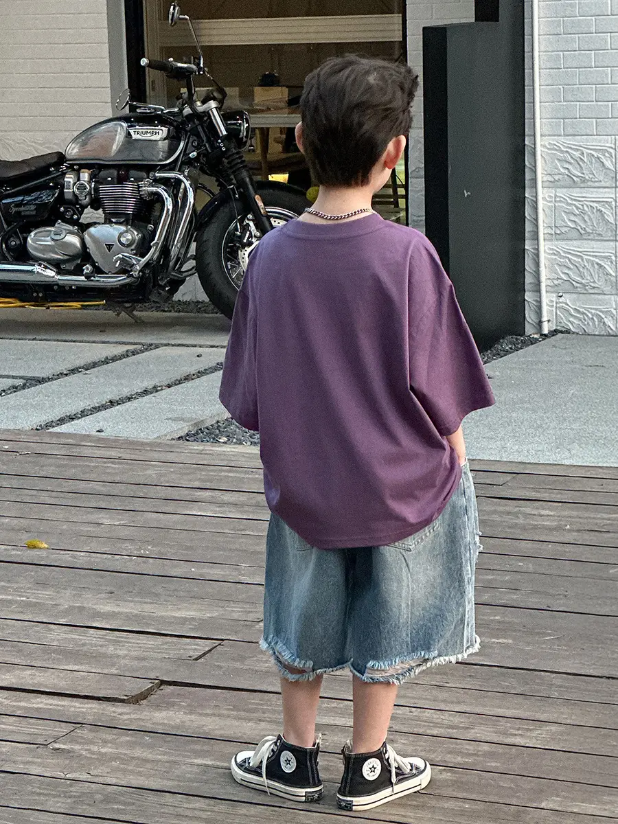 Boys Purple Graphic T-Shirt & Denim Shorts Set — feature 24