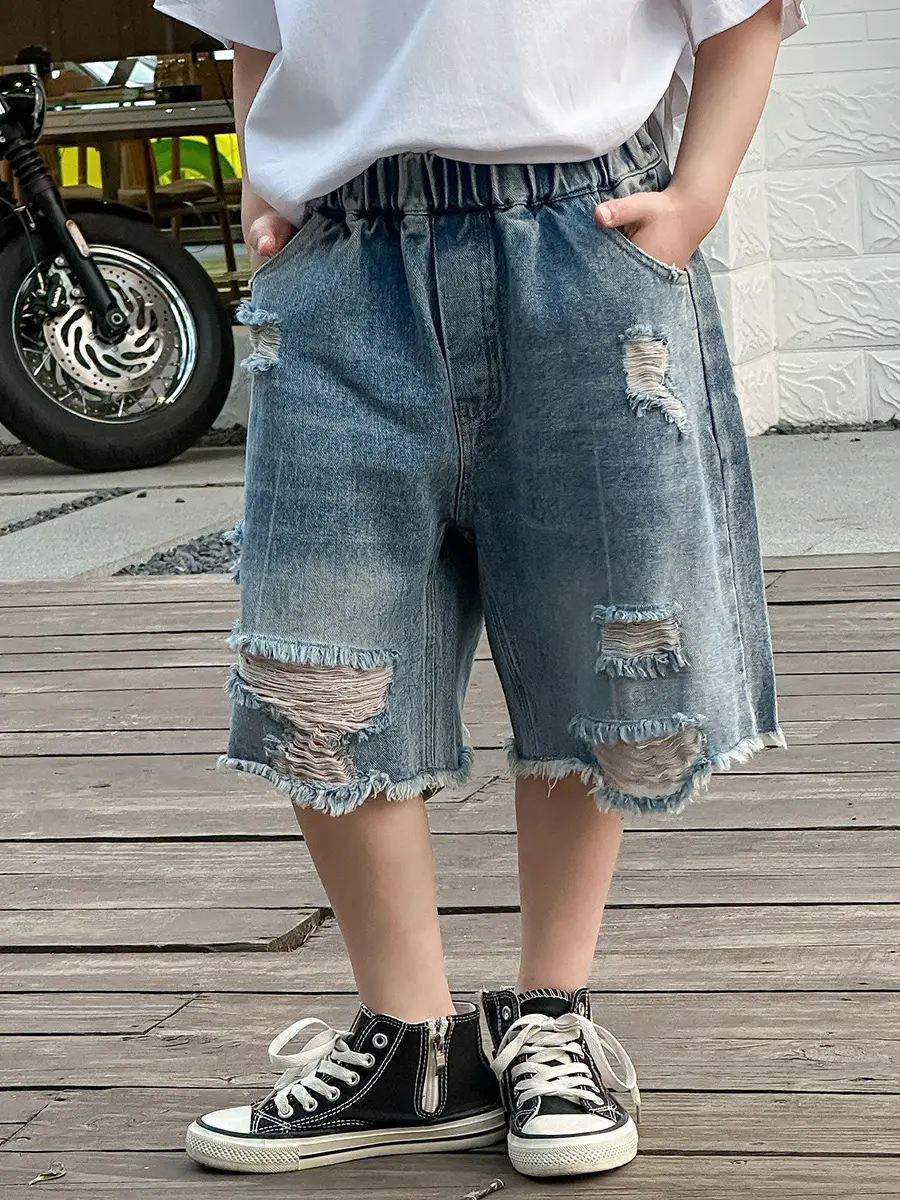 Boys Purple Graphic T-Shirt & Denim Shorts Set — feature 9
