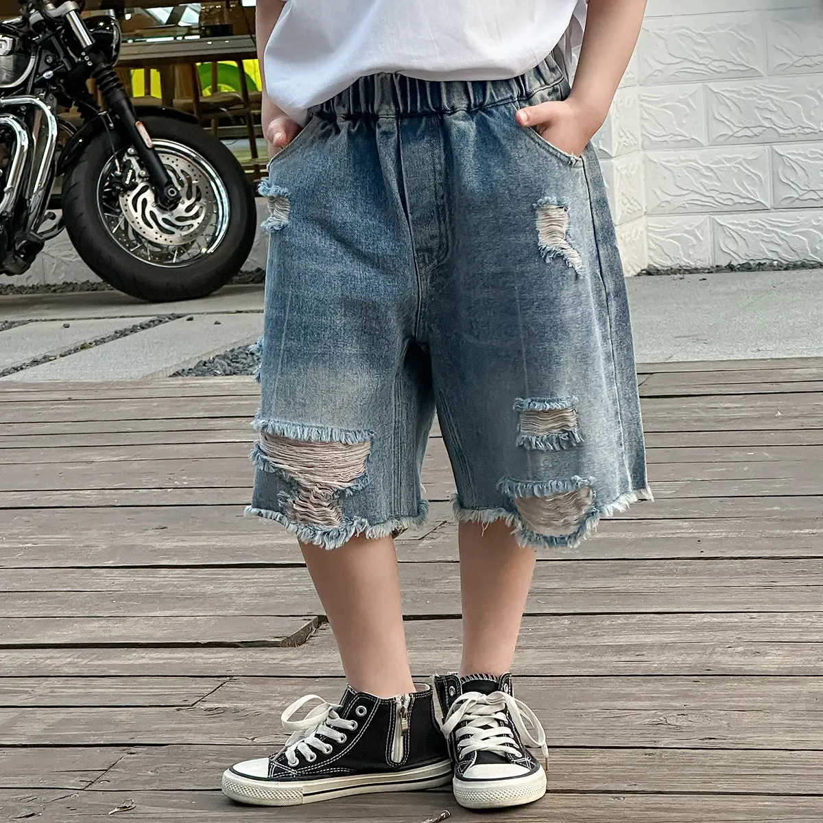 Boys Purple Graphic T-Shirt & Denim Shorts Set - Image 2