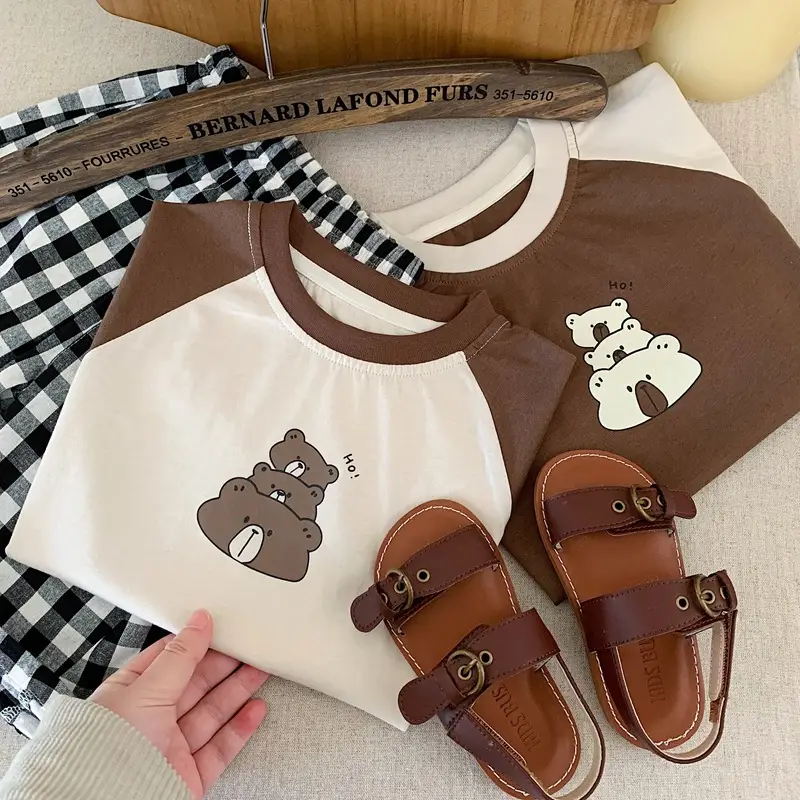 Korean Style Boys T-Shirt Brown Cream Raglan Sleeve 2025 - Image 6