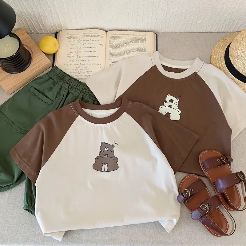Korean Style Boys T-Shirt Brown Cream Raglan Sleeve 2025 — feature 3