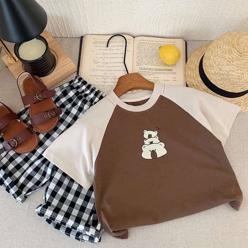 Korean Style Boys T-Shirt Brown Cream Raglan Sleeve 2025 — feature 4