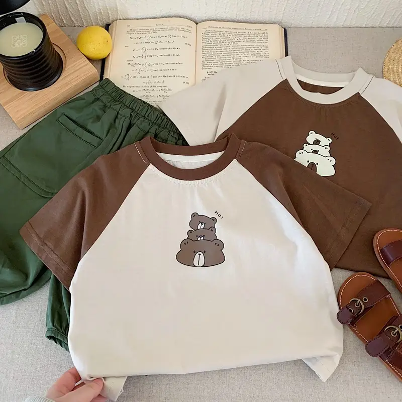 Korean Style Boys T-Shirt Brown Cream Raglan Sleeve 2025 — feature 9