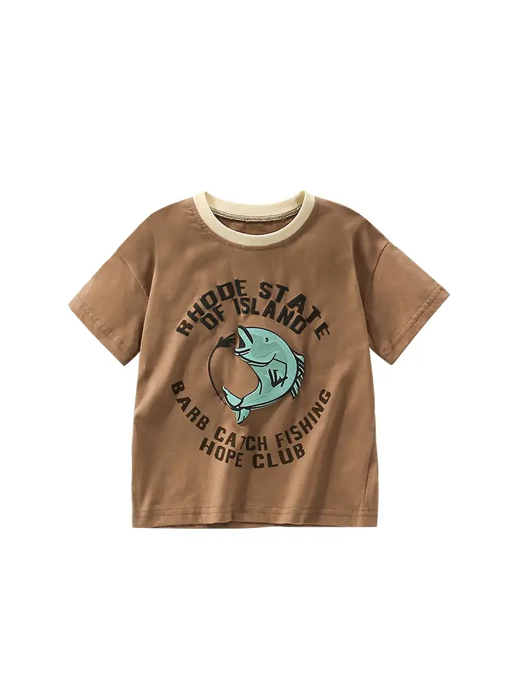 Malwee Boys T-Shirt Brown Graphic Round Neck Summer