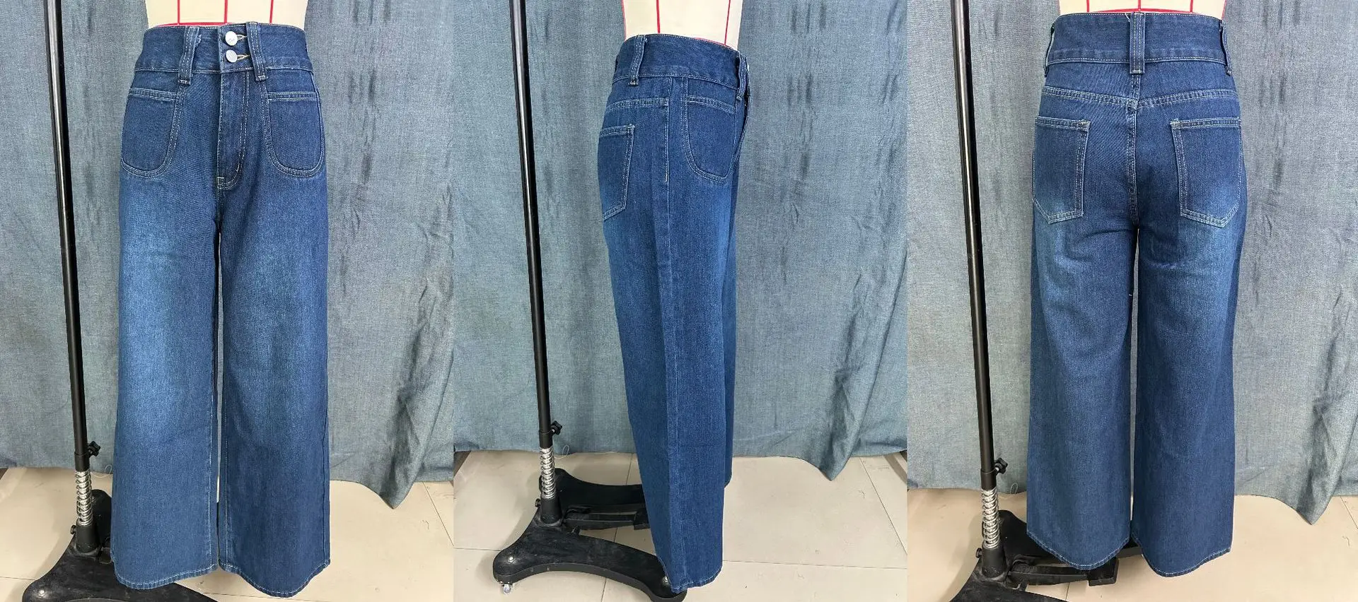 Wide Leg Denim Pants Dark Blue High Waist Loose Fit — feature 10