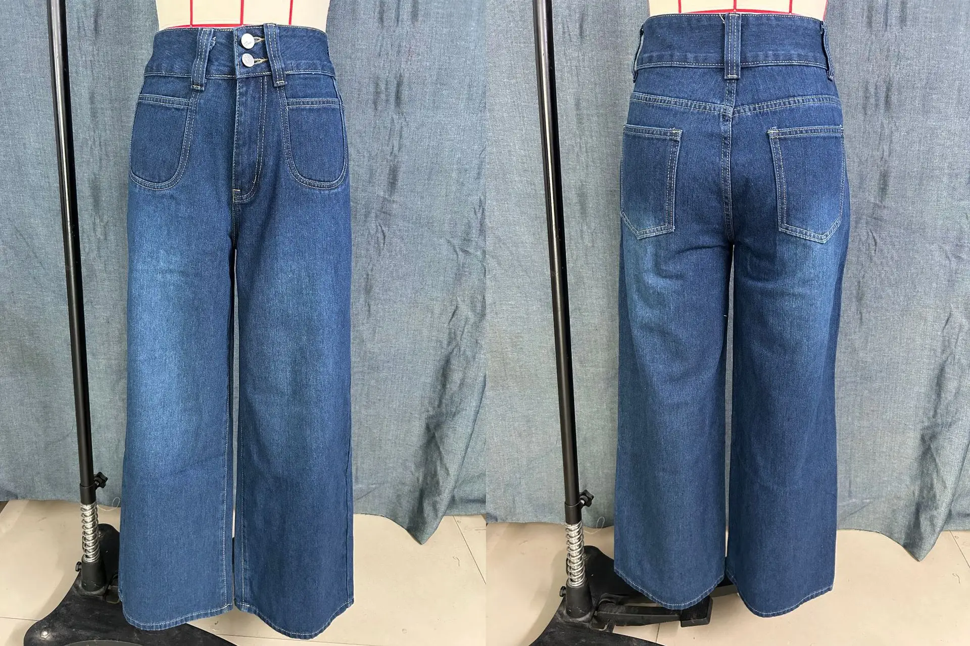 Wide Leg Denim Pants Dark Blue High Waist Loose Fit — feature 11