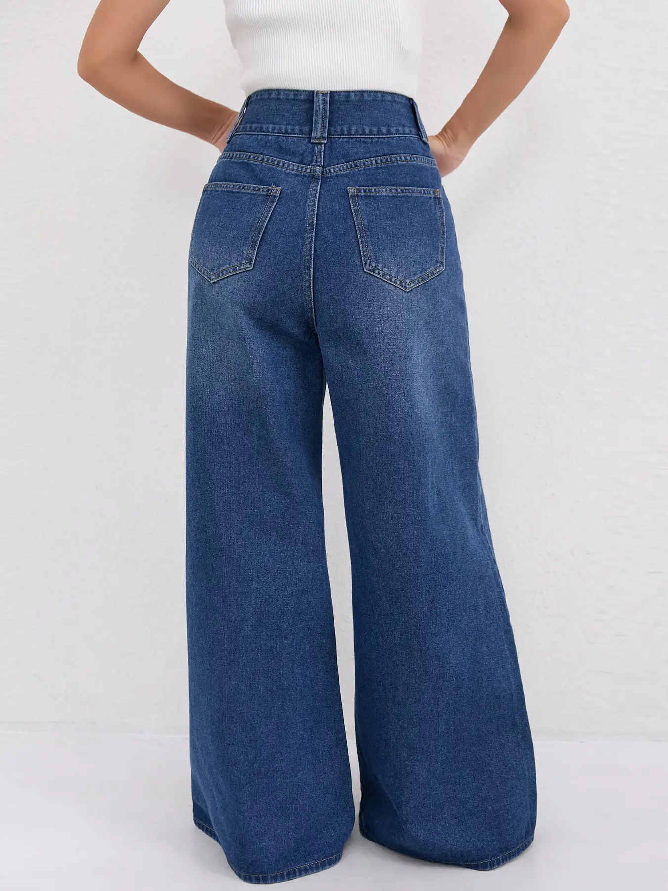 Wide Leg Denim Pants Dark Blue High Waist Loose Fit — feature 7