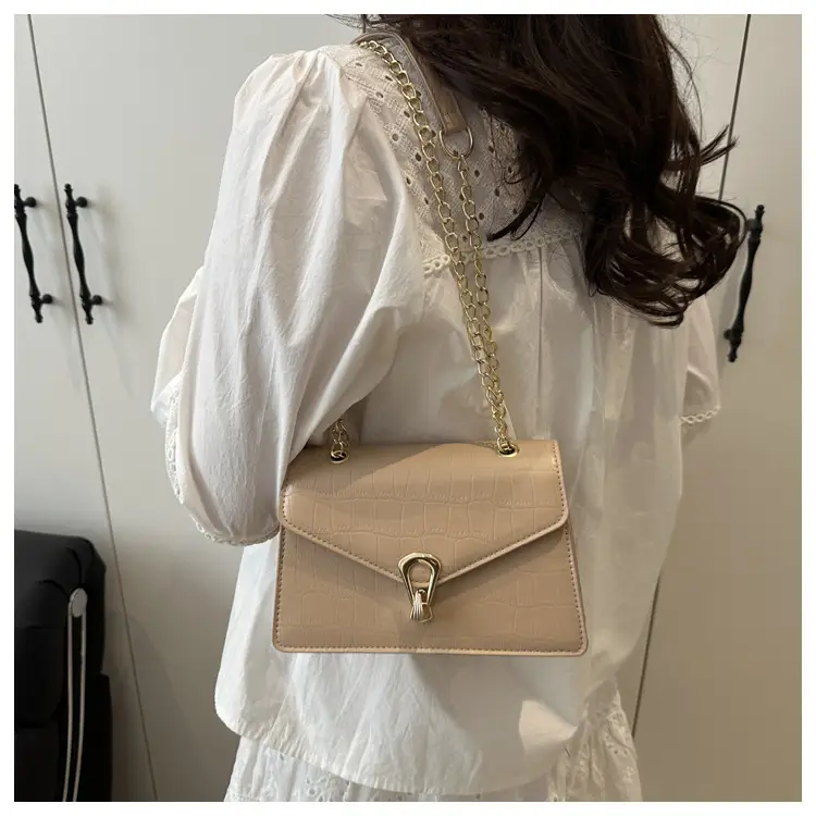 Orange Croc Leather Chain Bag with Lock Buckle for Women — feature 10