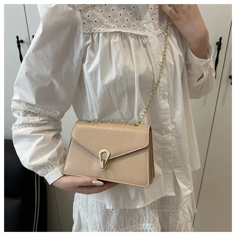 Orange Croc Leather Chain Bag with Lock Buckle for Women — feature 11