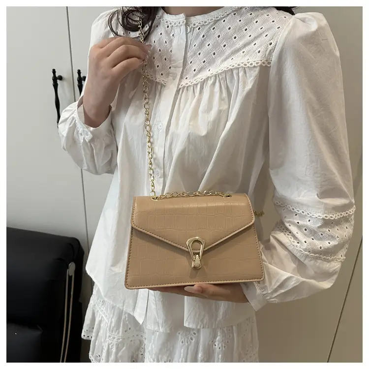 Orange Croc Leather Chain Bag with Lock Buckle for Women — feature 12