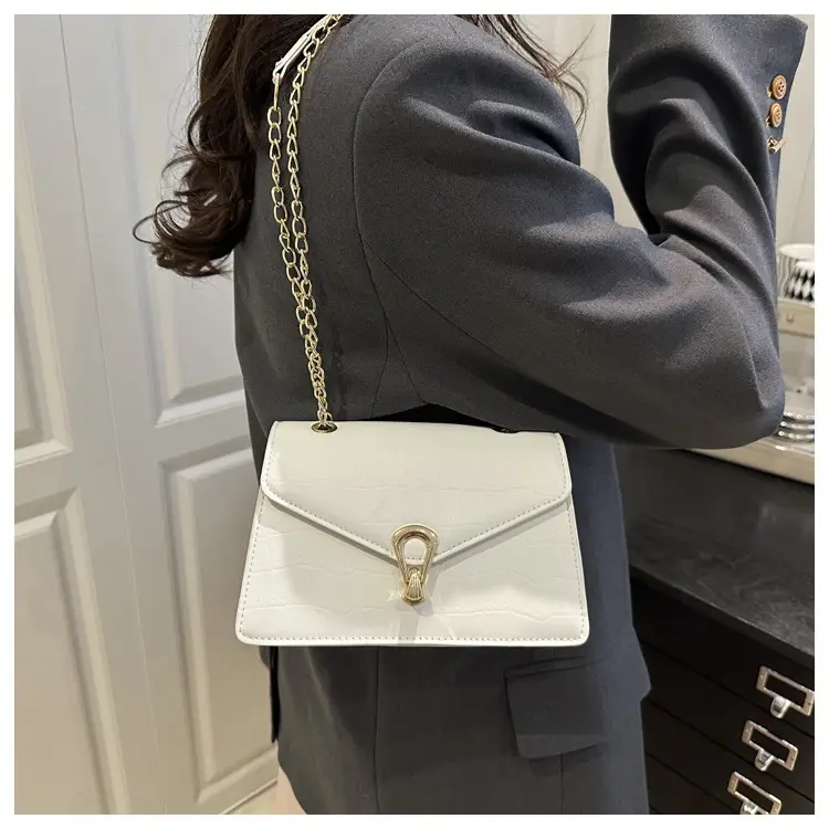 Orange Croc Leather Chain Bag with Lock Buckle for Women — feature 21