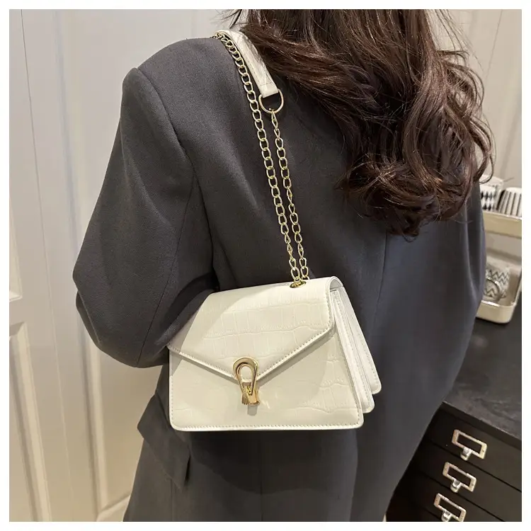 Orange Croc Leather Chain Bag with Lock Buckle for Women — feature 22