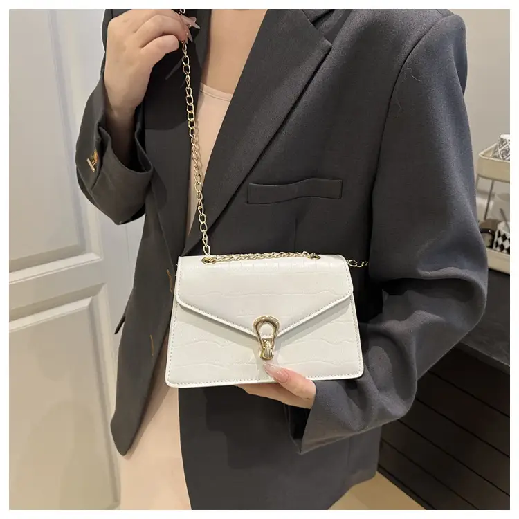 Orange Croc Leather Chain Bag with Lock Buckle for Women — feature 23