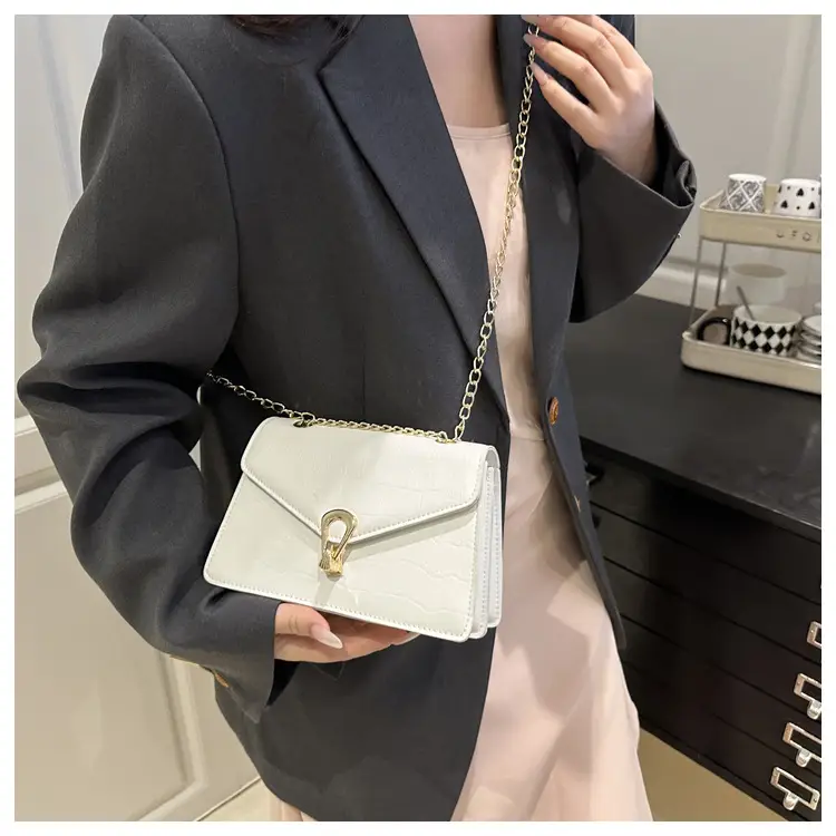 Orange Croc Leather Chain Bag with Lock Buckle for Women — feature 24