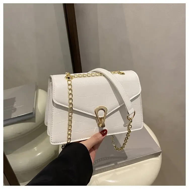 Orange Croc Leather Chain Bag with Lock Buckle for Women — feature 25