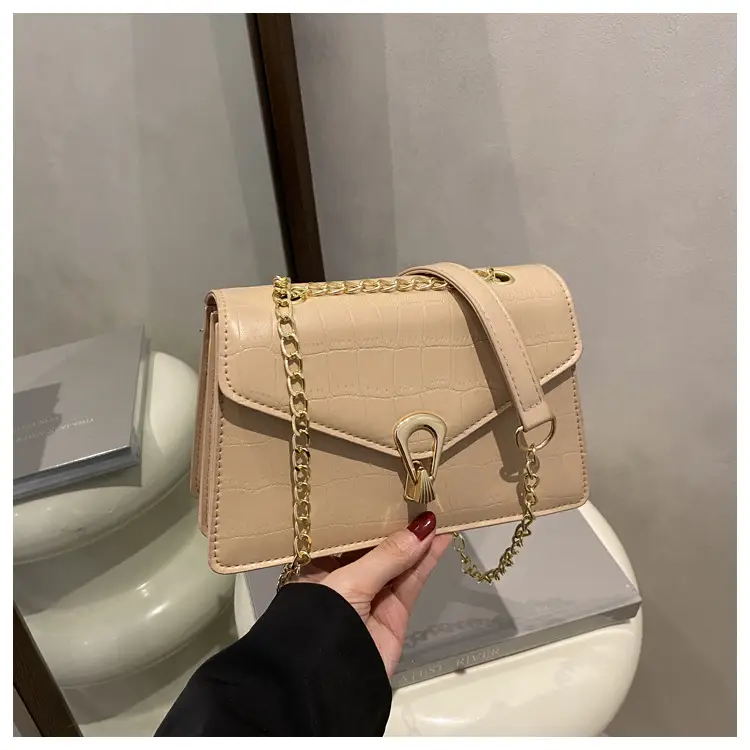 Orange Croc Leather Chain Bag with Lock Buckle for Women — feature 27