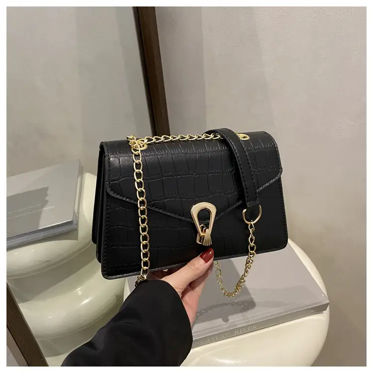 Orange Croc Leather Chain Bag with Lock Buckle for Women — feature 28