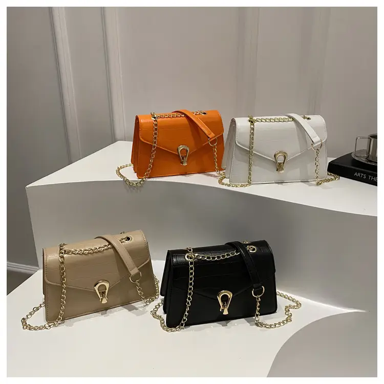Orange Croc Leather Chain Bag with Lock Buckle for Women — feature 29