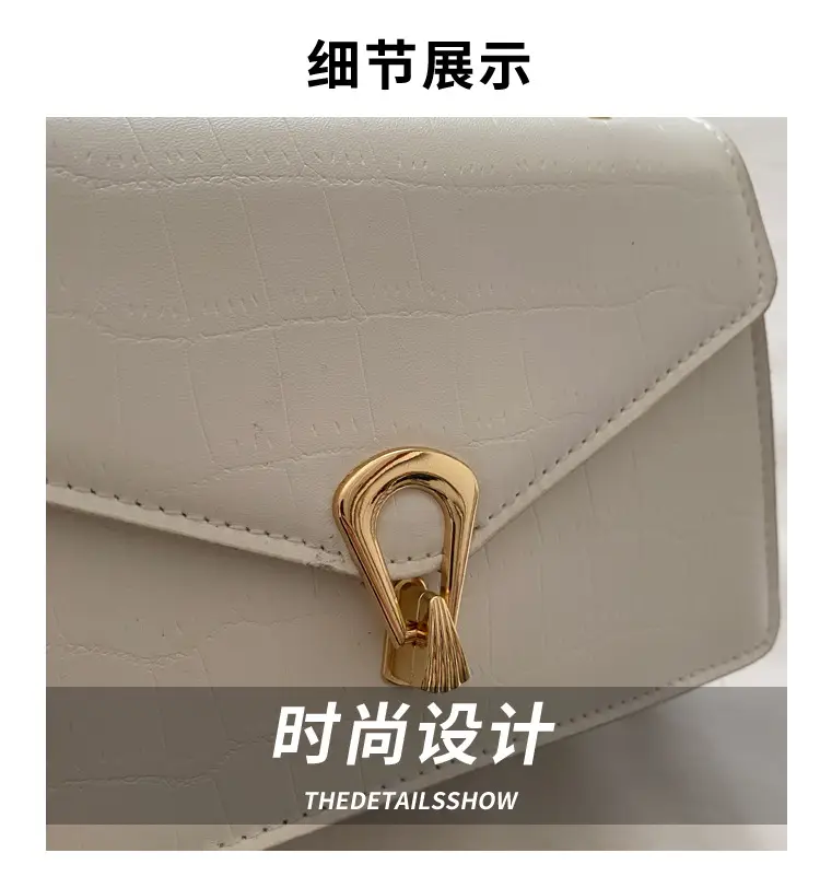 Orange Croc Leather Chain Bag with Lock Buckle for Women — feature 4