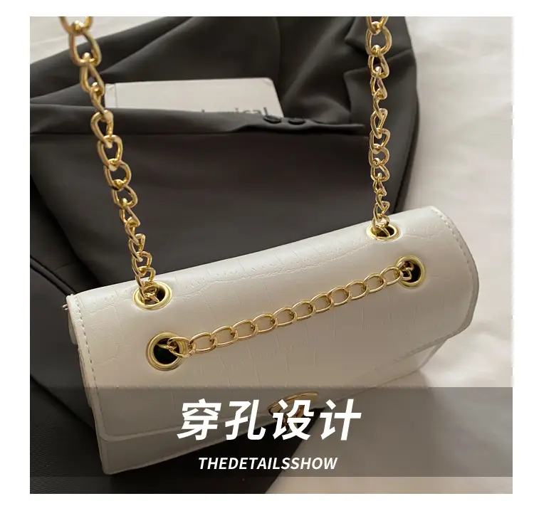 Orange Croc Leather Chain Bag with Lock Buckle for Women — feature 5