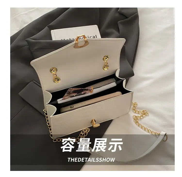 Orange Croc Leather Chain Bag with Lock Buckle for Women — feature 7