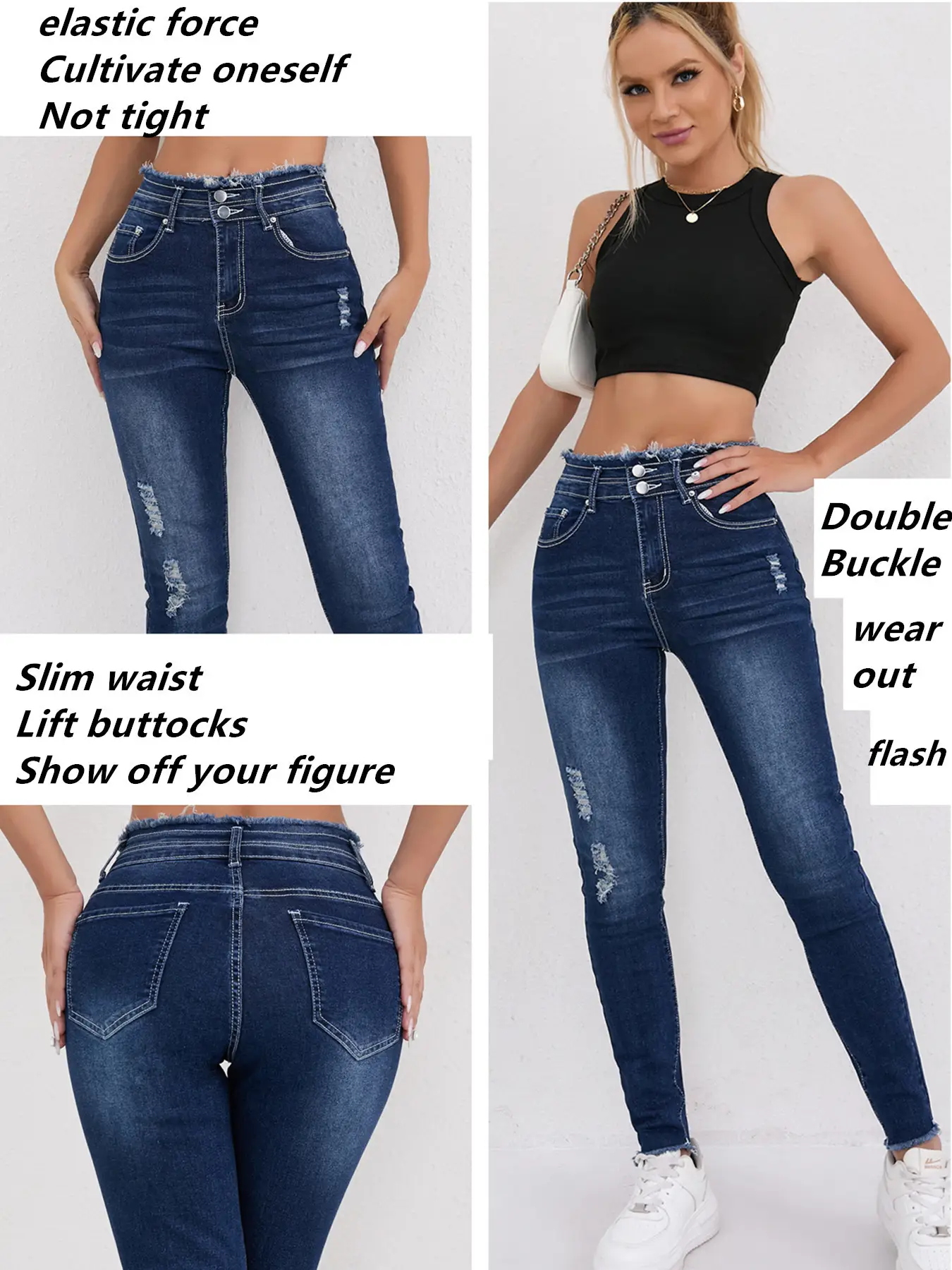 2025 Hot Skinny Jeans Dark Blue Ripped Women — feature 11