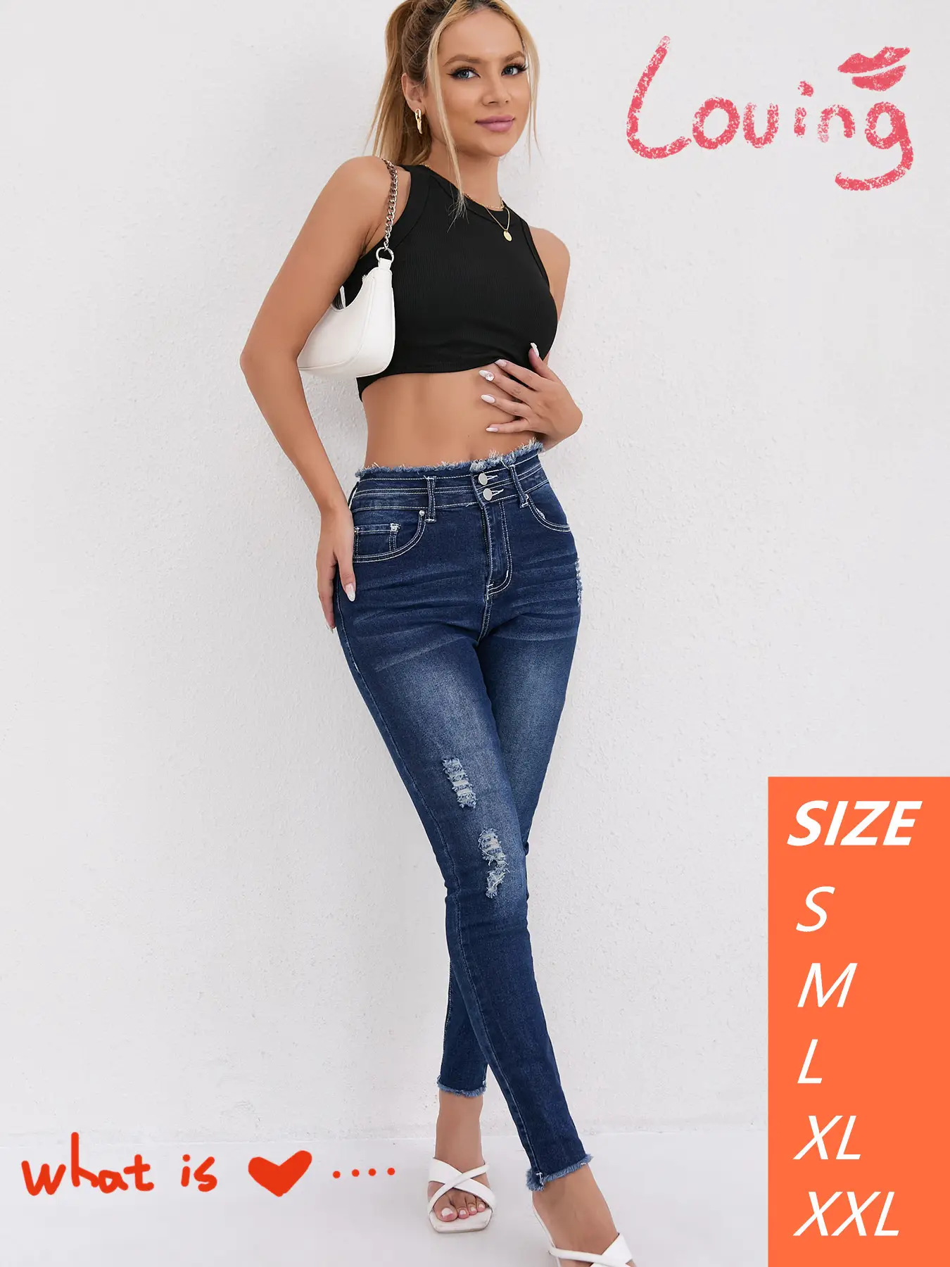 2025 Hot Skinny Jeans Dark Blue Ripped Women — feature 9