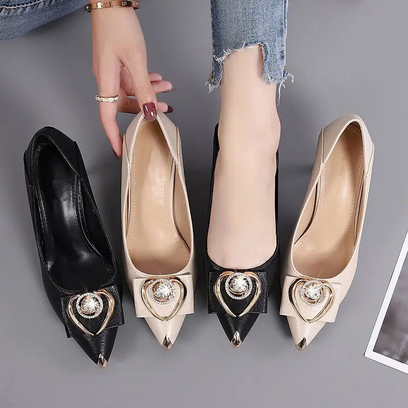 2026 Spring and Autumn New French Style High Heels Women's Stiletto Pointed Toe Work Shoes Non-Slip Shallow Two-Way Wear Rhinestone Single Shoes for Women - Image 8