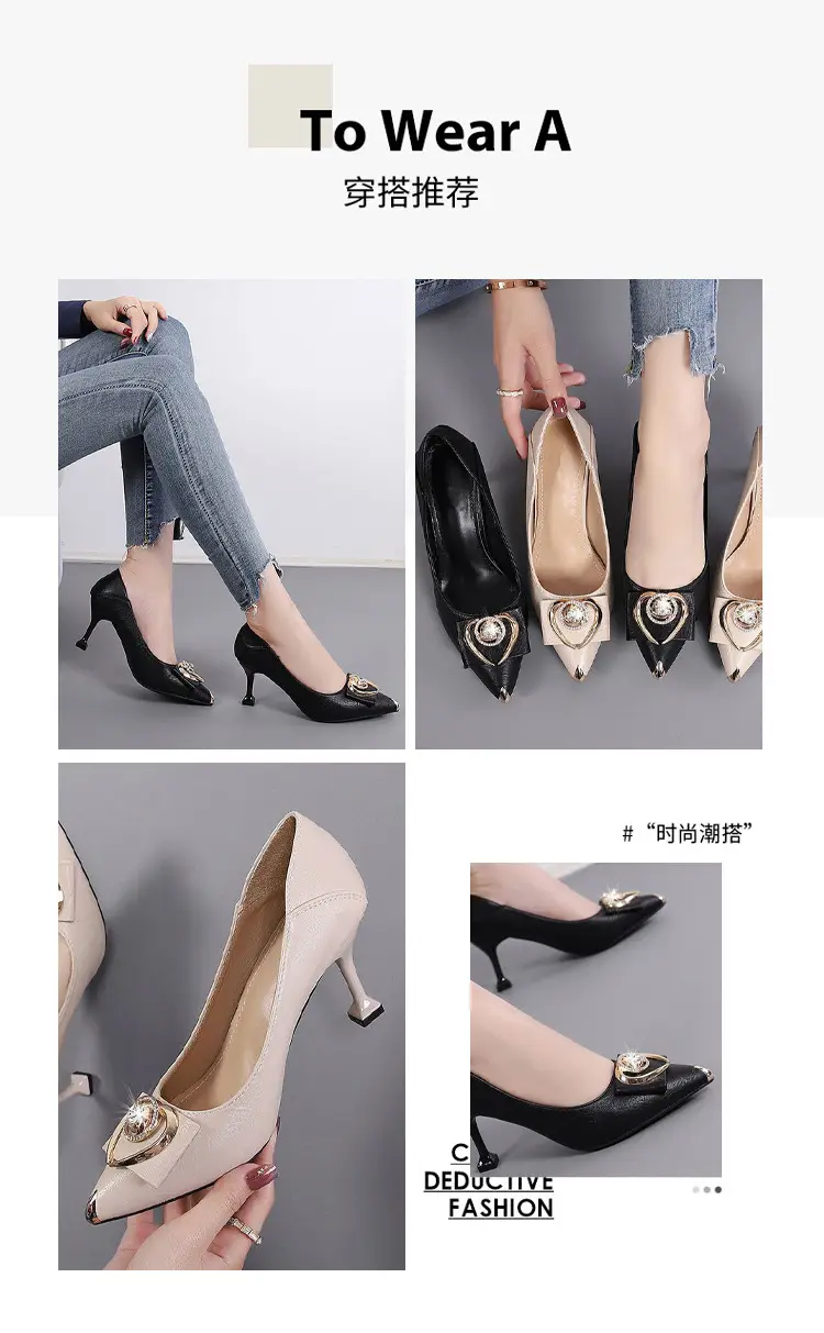 2026 Spring and Autumn New French Style High Heels Women's Stiletto Pointed Toe Work Shoes Non-Slip Shallow Two-Way Wear Rhinestone Single Shoes for Women — feature 10