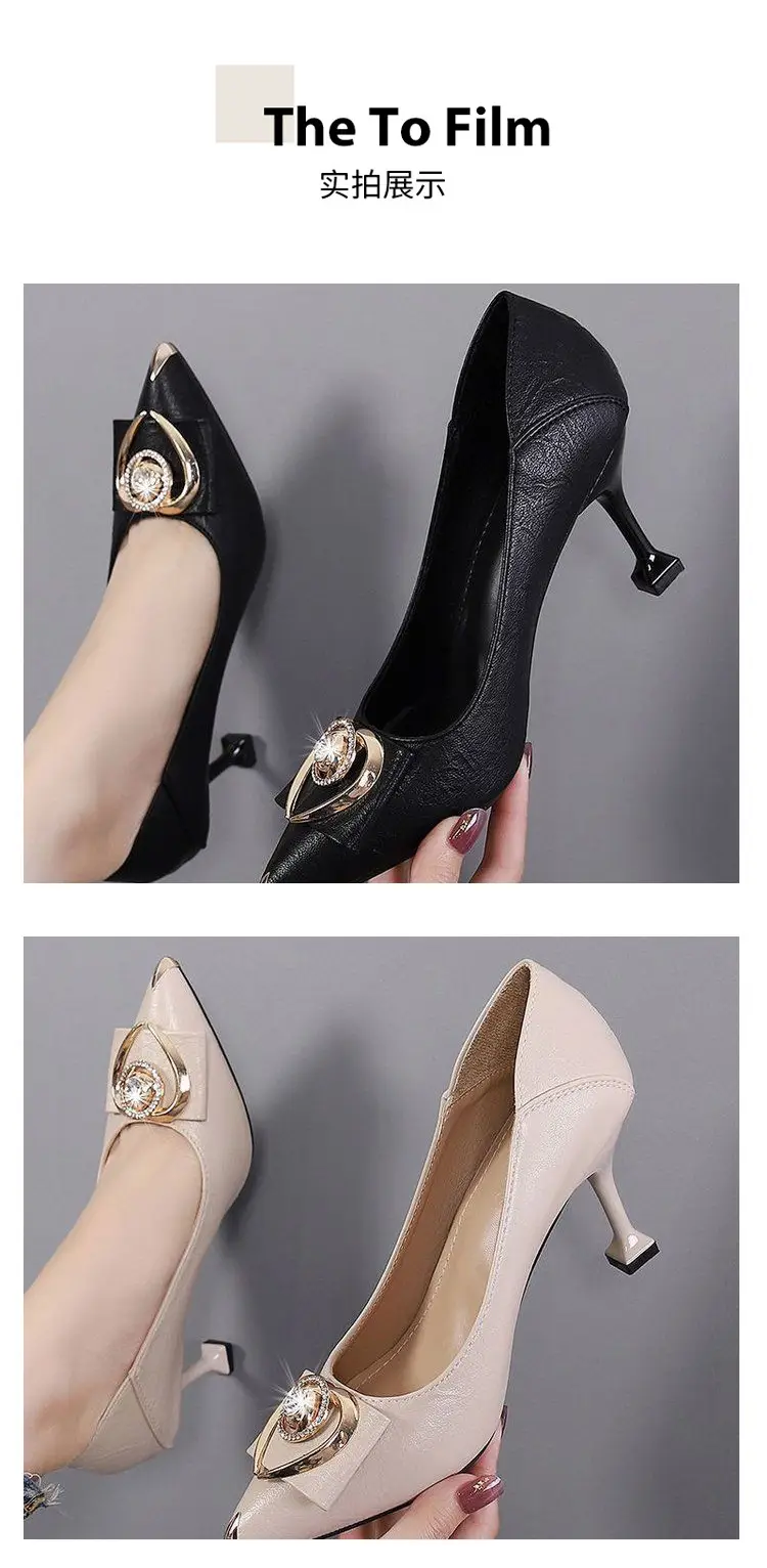 2026 Spring and Autumn New French Style High Heels Women's Stiletto Pointed Toe Work Shoes Non-Slip Shallow Two-Way Wear Rhinestone Single Shoes for Women — feature 11