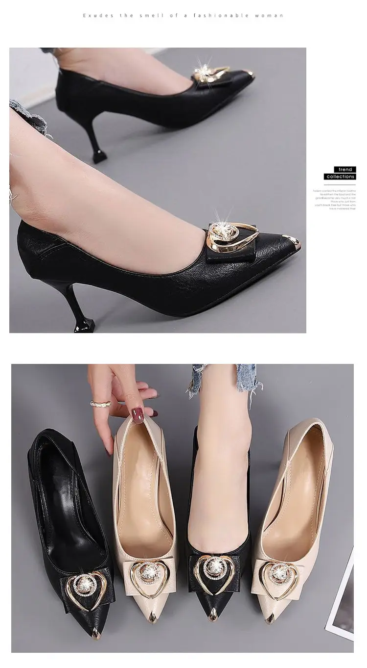 2026 Spring and Autumn New French Style High Heels Women's Stiletto Pointed Toe Work Shoes Non-Slip Shallow Two-Way Wear Rhinestone Single Shoes for Women — feature 12