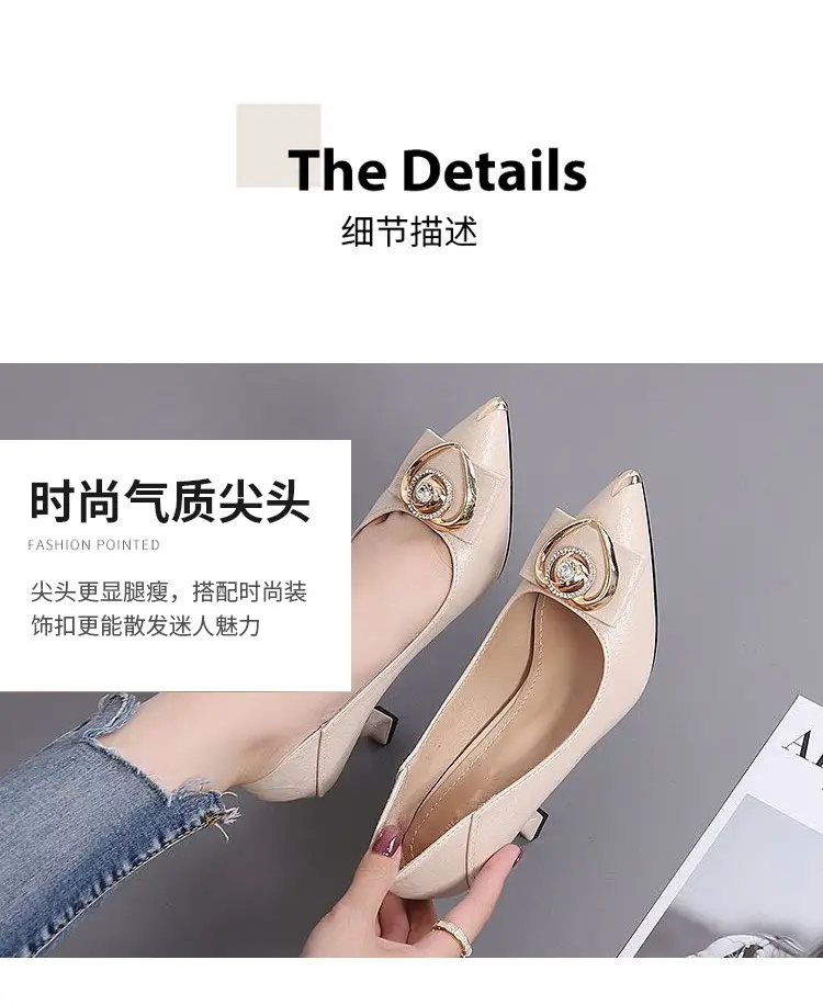 2026 Spring and Autumn New French Style High Heels Women's Stiletto Pointed Toe Work Shoes Non-Slip Shallow Two-Way Wear Rhinestone Single Shoes for Women — feature 6