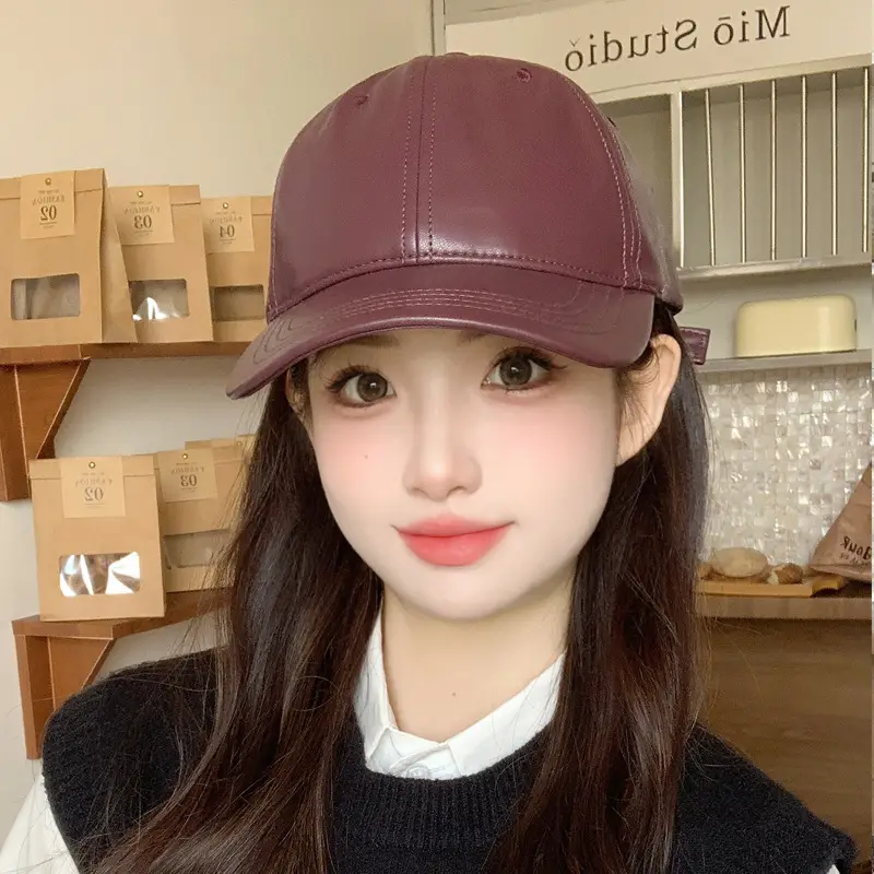 Japanese Leather Baseball Cap Wide Brim for Women Girls - Image 7