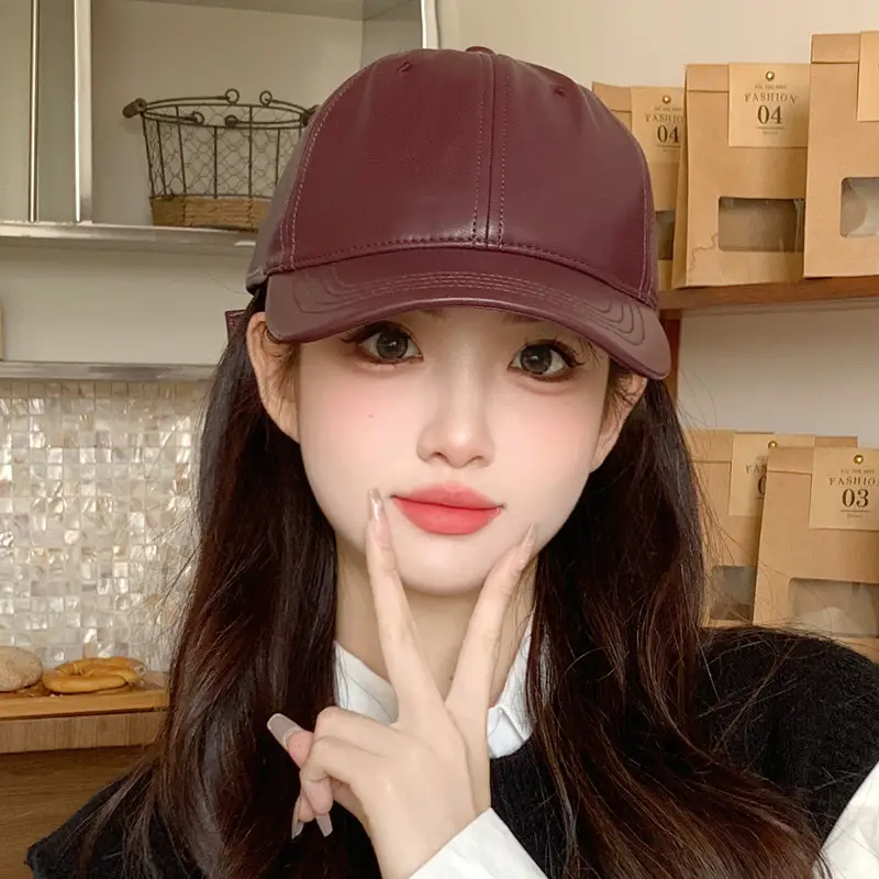Japanese Leather Baseball Cap Wide Brim for Women Girls - Image 8