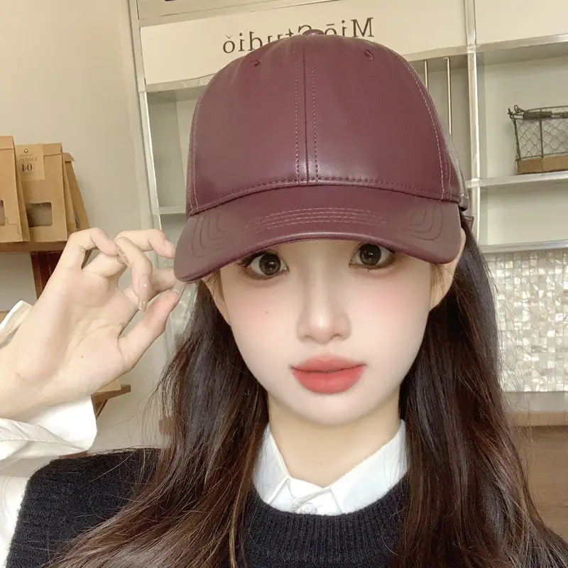 Japanese Leather Baseball Cap Wide Brim for Women Girls - Image 9
