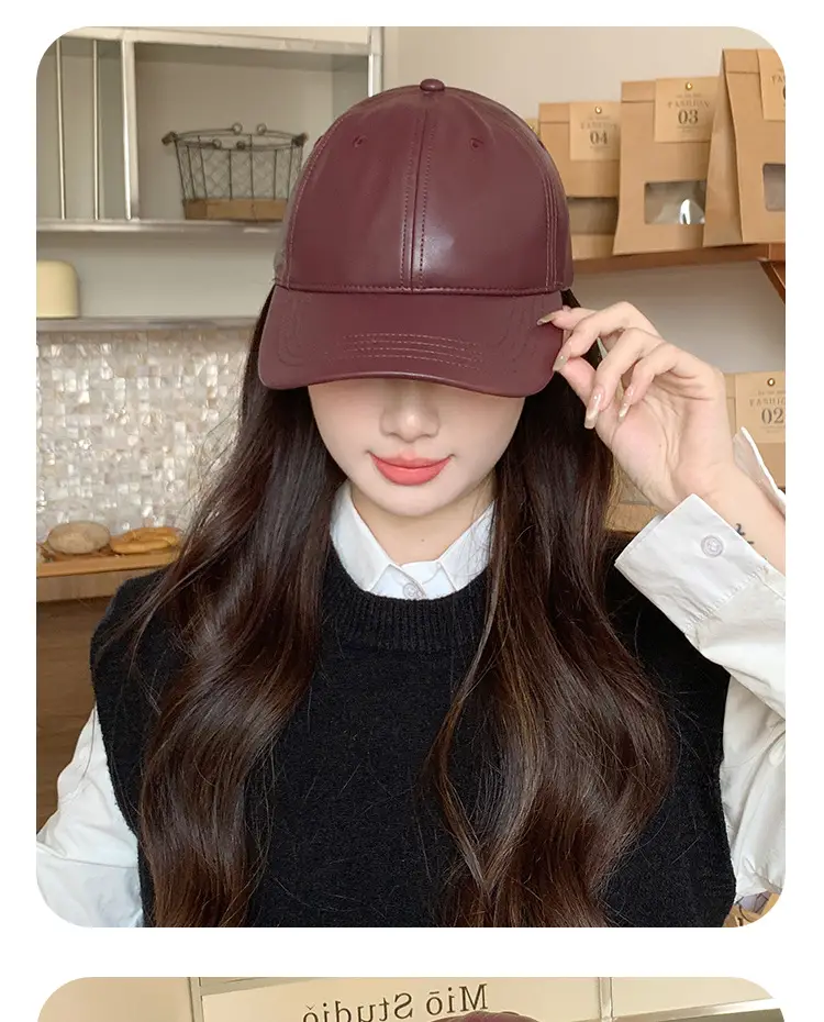 Japanese Leather Baseball Cap Wide Brim for Women Girls — feature 13
