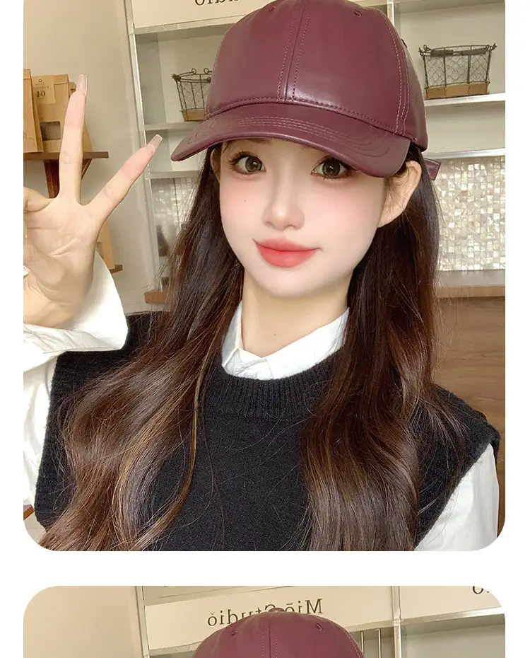 Japanese Leather Baseball Cap Wide Brim for Women Girls — feature 14