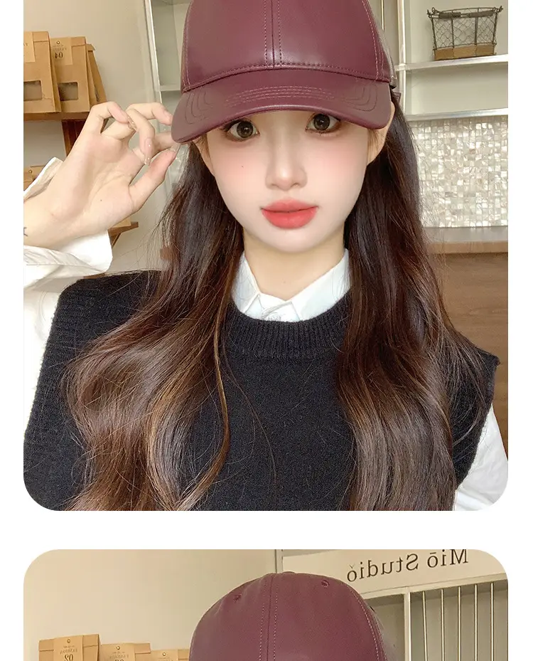 Japanese Leather Baseball Cap Wide Brim for Women Girls — feature 15