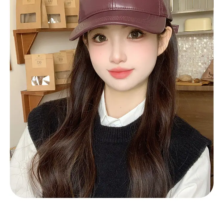 Japanese Leather Baseball Cap Wide Brim for Women Girls — feature 16