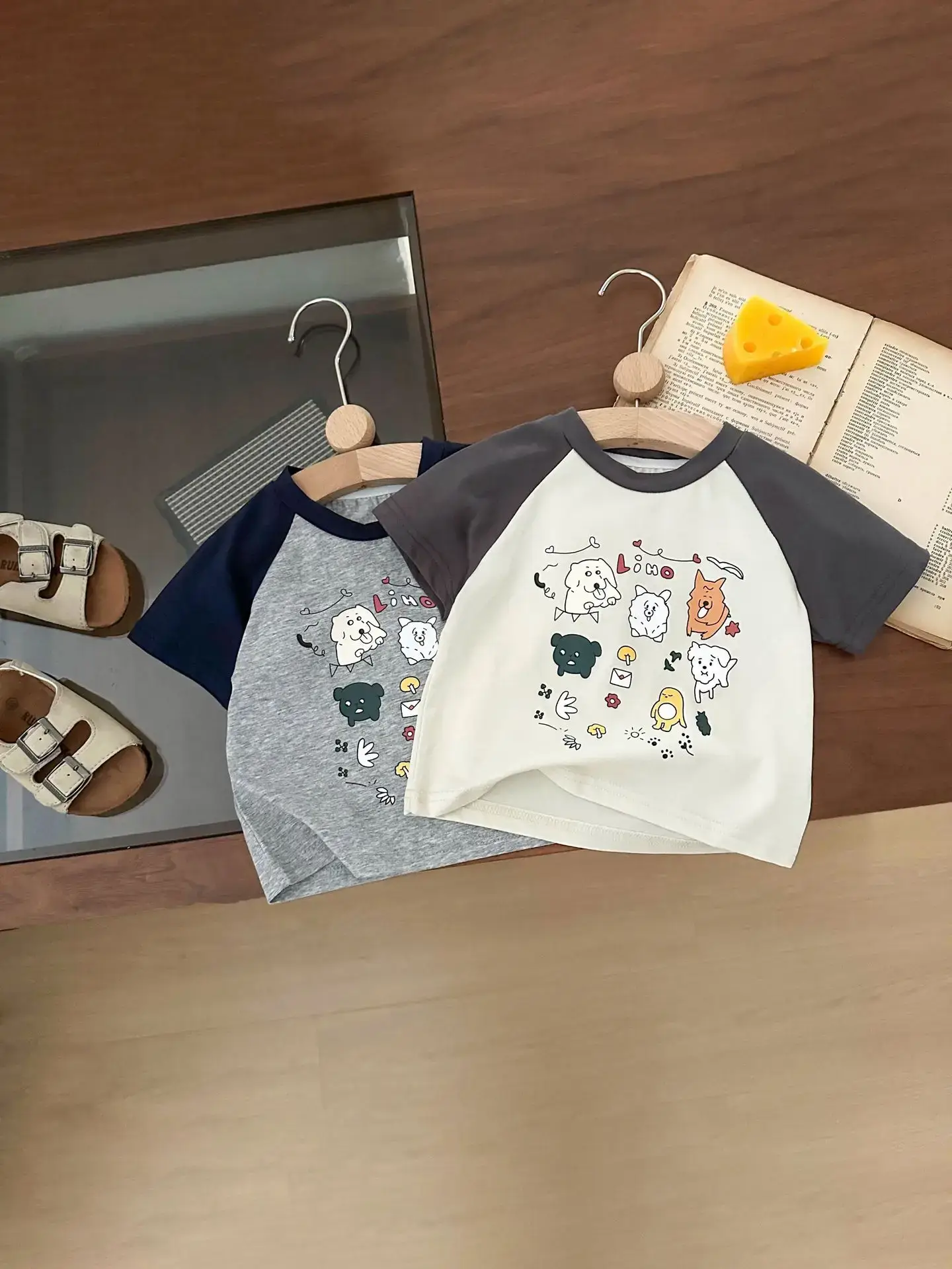 Summer Boys Cartoon Print T-Shirt Grey White Half Sleeve - Image 3