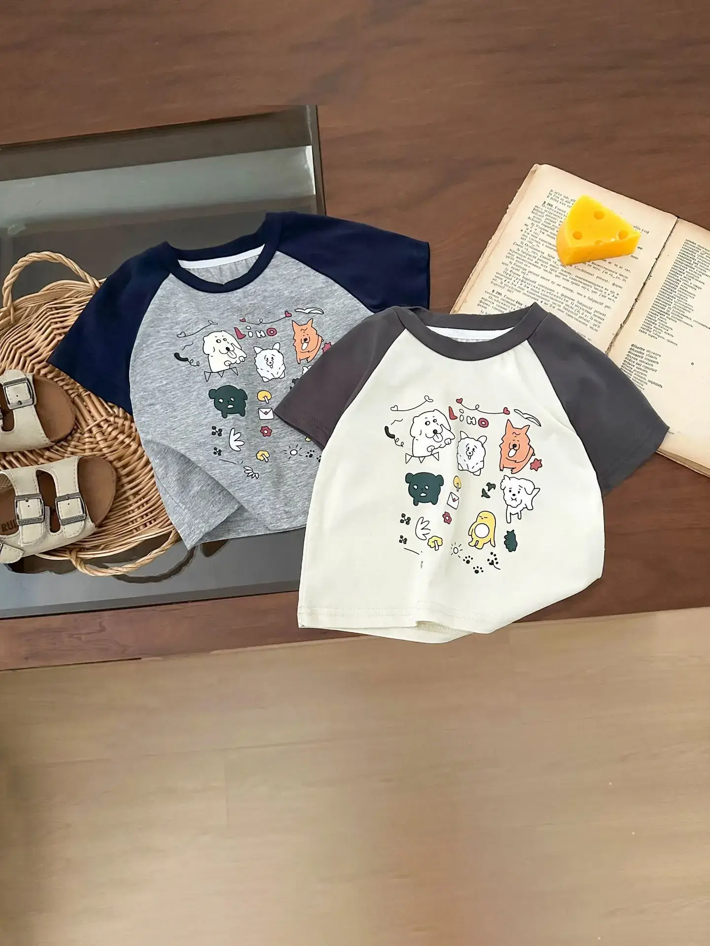 Summer Boys Cartoon Print T-Shirt Grey White Half Sleeve - Image 4