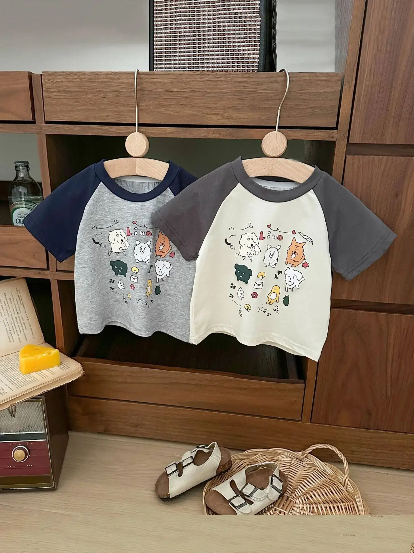 Summer Boys Cartoon Print T-Shirt Grey White Half Sleeve - Image 5