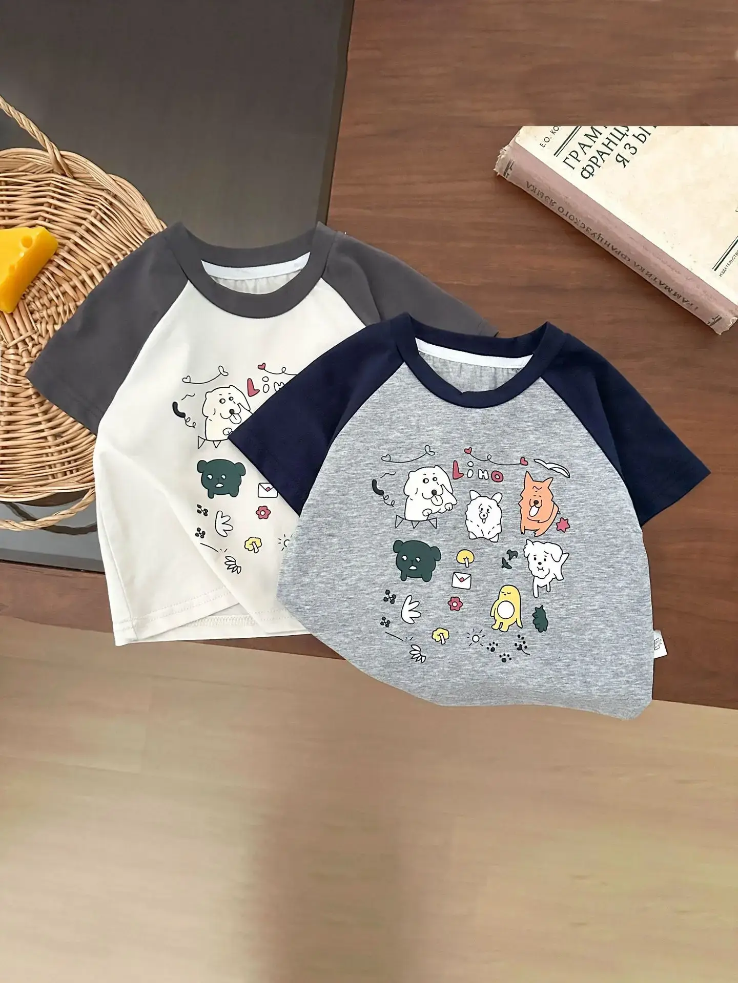 Summer Boys Cartoon Print T-Shirt Grey White Half Sleeve - Image 7