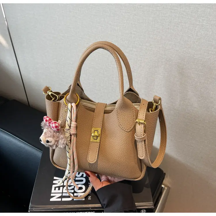 Women's Tan Leather Shoulder Bag with Tassel & Handle — feature 21