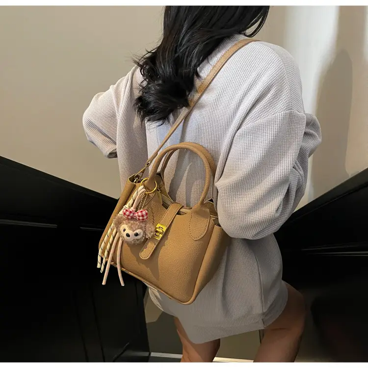 Women's Tan Leather Shoulder Bag with Tassel & Handle — feature 27