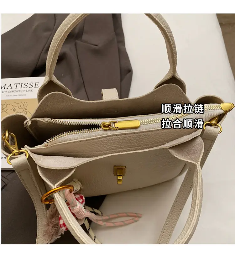 Women's Tan Leather Shoulder Bag with Tassel & Handle — feature 5
