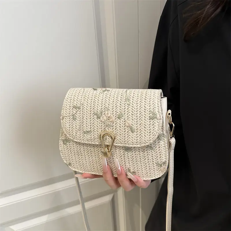 Sweet Lace Flower Woven Saddle Bag for Women