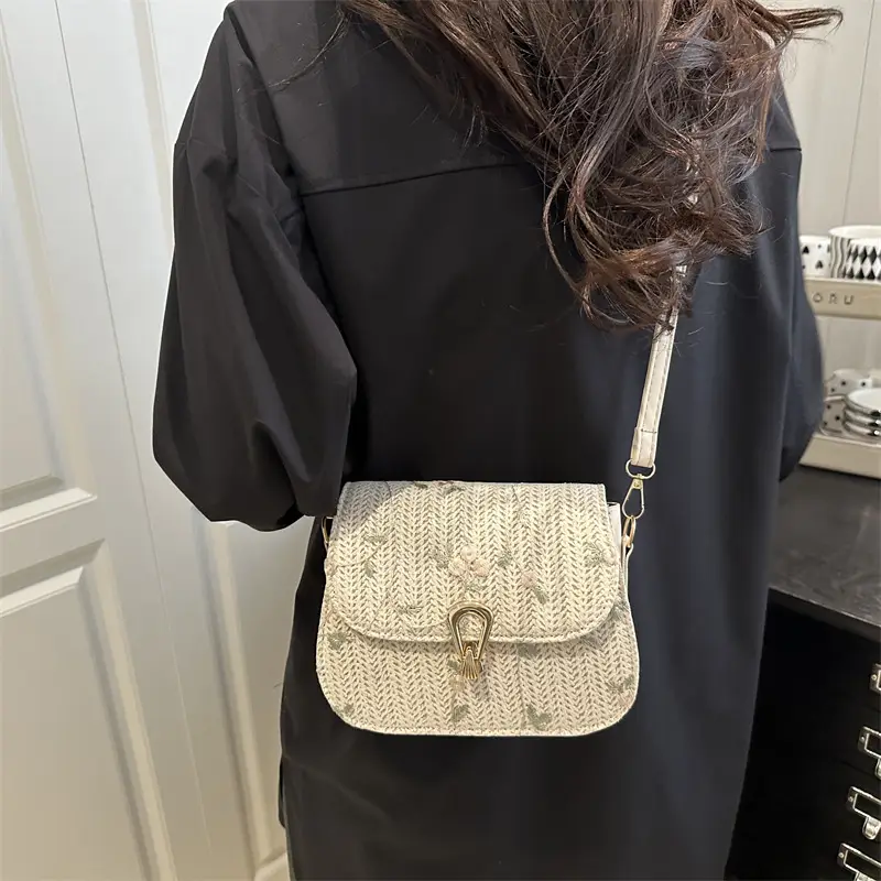 Sweet Lace Flower Woven Saddle Bag for Women