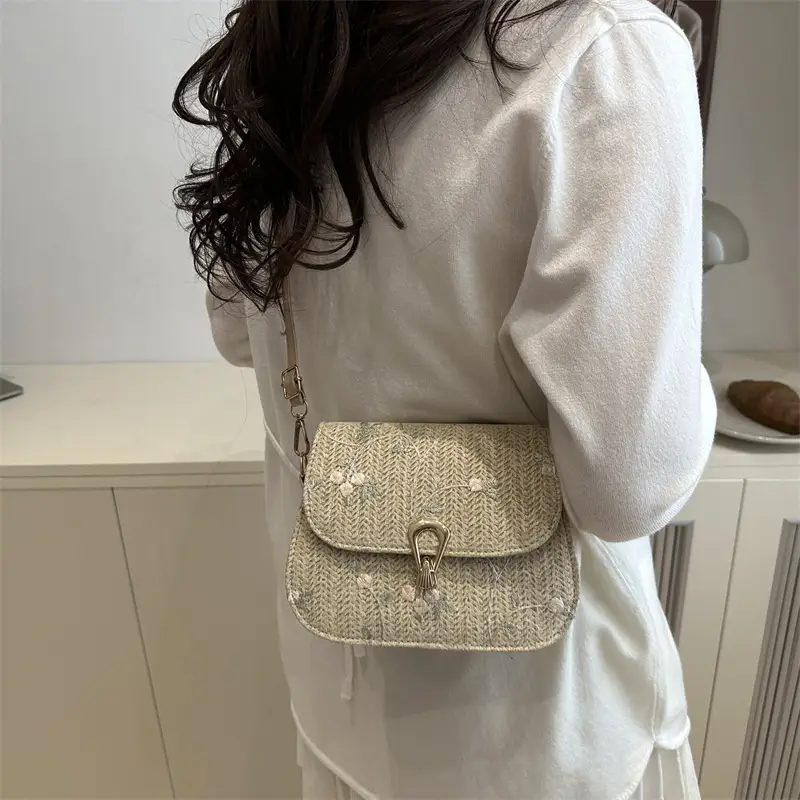 Sweet Lace Flower Woven Saddle Bag for Women